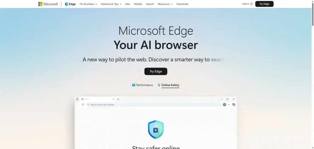 Microsoft Edge AI Browser official homepage