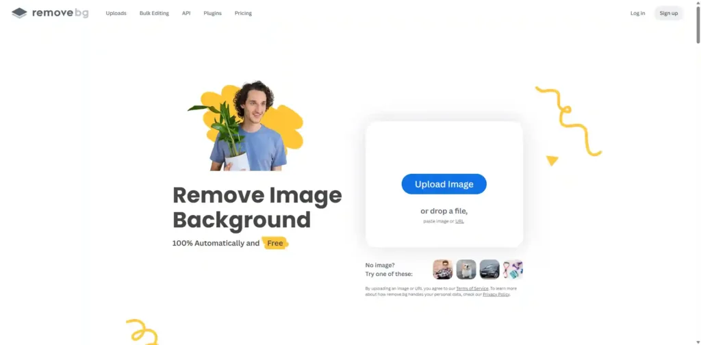 Remove.bg interface showing AI background removal results
