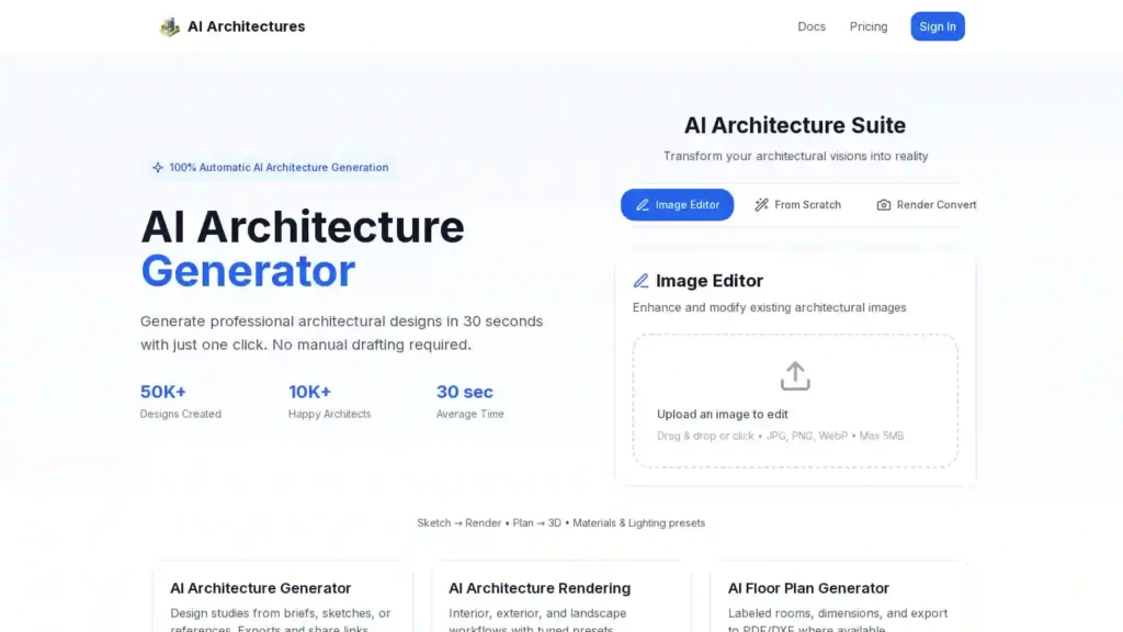 Screenshot of AI Architectures‘s official homepage