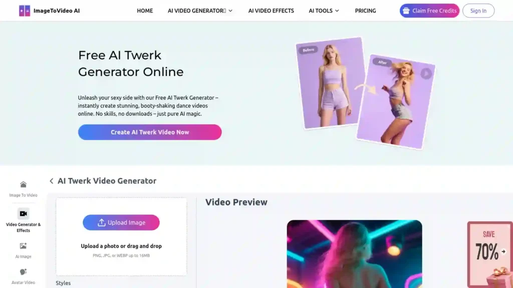 Screenshot of AI Twerk Generator’s official homepage