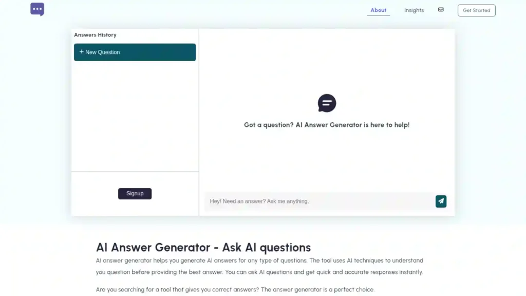 Screenshot of Ask AI Questions official homepage