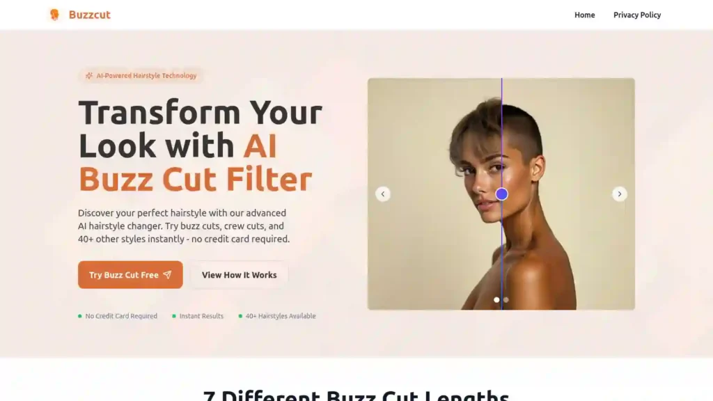 Screenshot of BuzzCut AI’s official homepage
