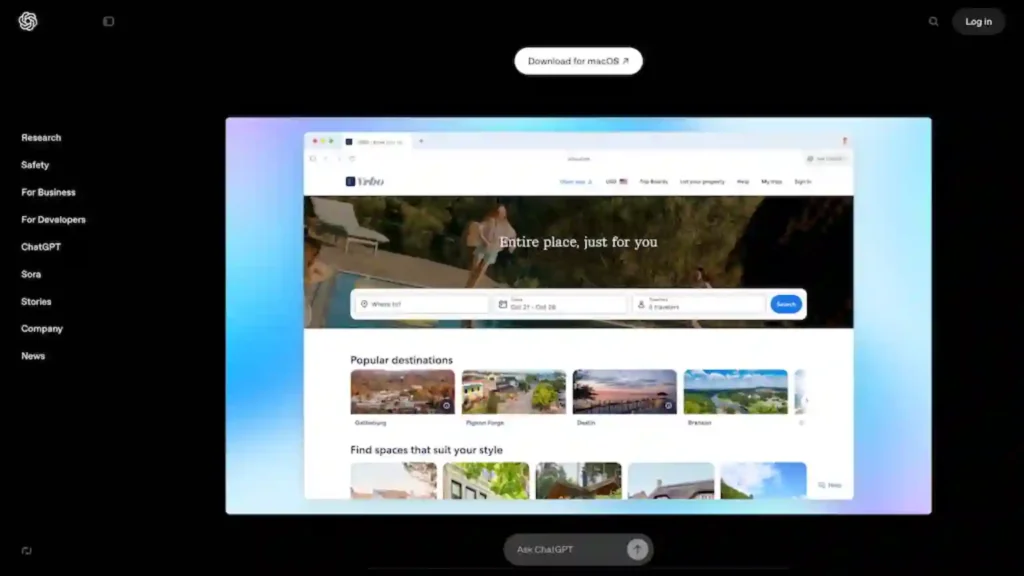 Screenshot of ChatGPT Atlas's official homepage