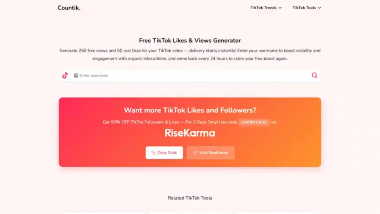 Screenshot of Countik Free TikTok Likes