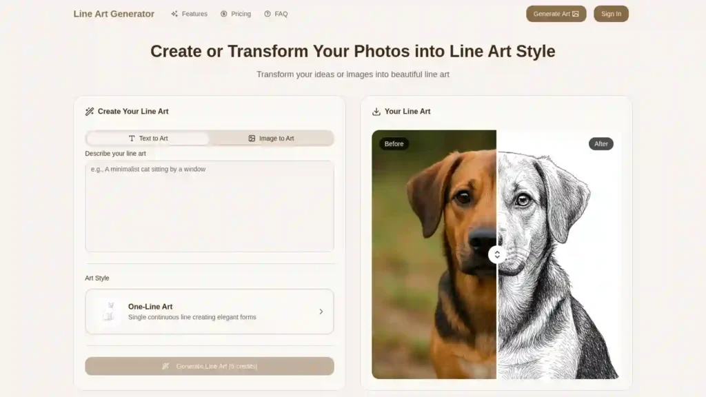 Screenshot of Line Art Generator's official homepage
