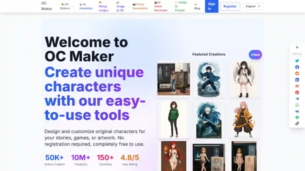Screenshot of OC Maker 's official homepage