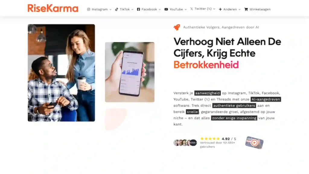 Screenshot of RiseKarma’s official homepage