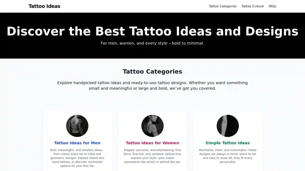 Screenshot of Tattoo Ideas's official homepage