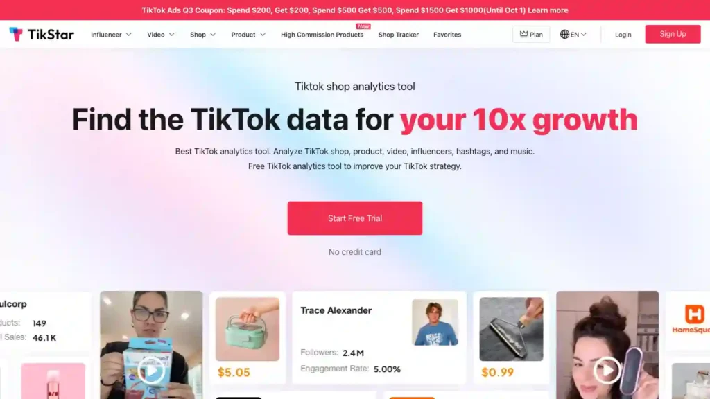 screenshot of Tikstar official homepage