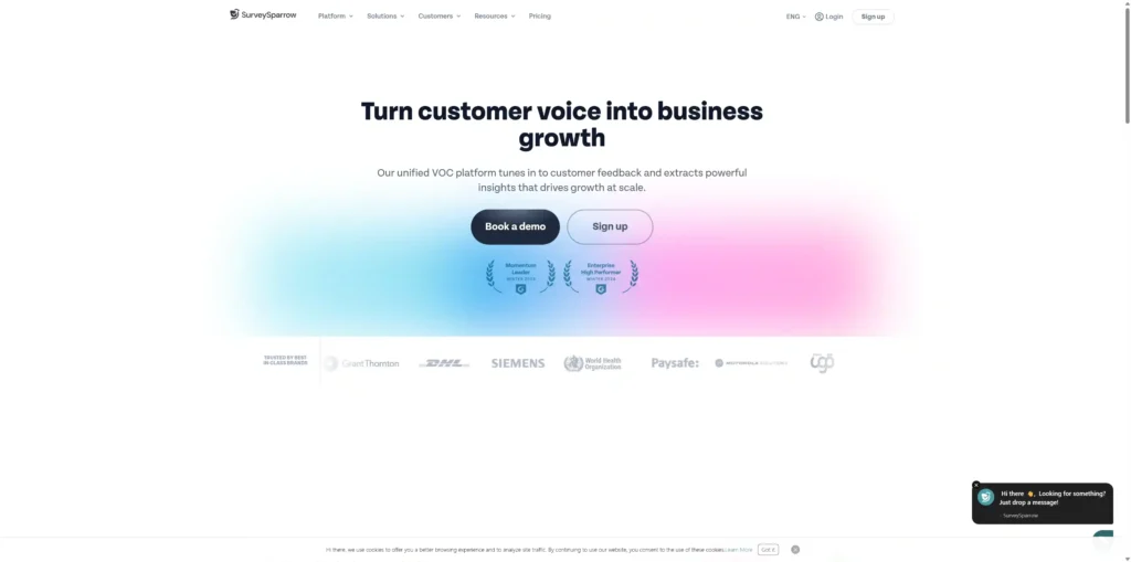SurveySparrow’s official homepage - AI analyzes user feedback