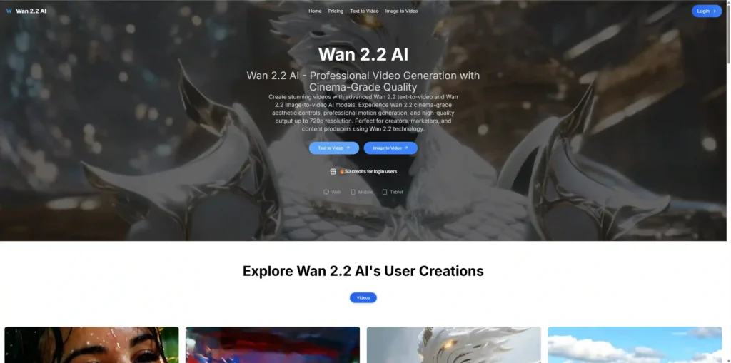 screenshot of wan 2.2 official homepage